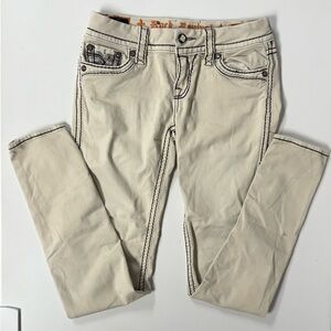 Rock Revival Jeans Cream White Bren Skinny Stretch Denim Pants Sequins Women 27
